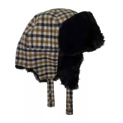 Rare Aquascutum House Check Casual Wool Ear Flap Winter Trapper Hat Size Large L • £775