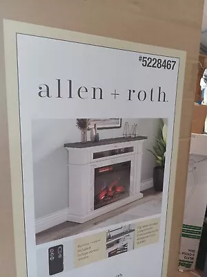 NEW Allen Roth 51  Electric Fireplace White Faux Marble Finish W/Gray Oak Top • $250