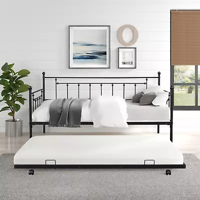 Metal Twin Daybed With Trundle Heavy-Duty Noise-Reduced Fits Flexible Space. • $265.93