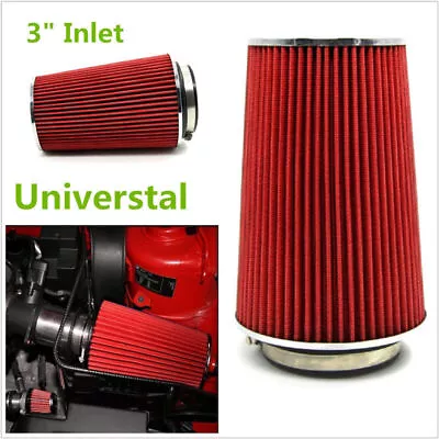 New 3  Inlet Car Truck Long Ram Cold Air Intake Filter Cone Filter Red KN Types • $36.48