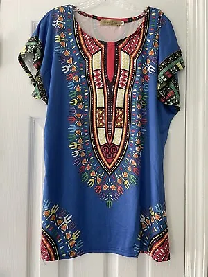 Jessica Taylor Women’s Size Medium Dashiki Colorful Tunic Top Blouse Shirt • £15.42