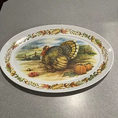 Brookpark #1521 Melamine Turkey Serving Platter Pilgrims Thanksgiving Tray • $21.99