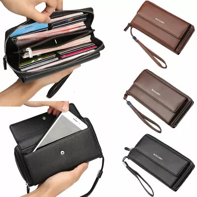 Men Business Wristlet Bag Leather Zipper Wallet Card Holder Clutch Phone Handbag • $14.86