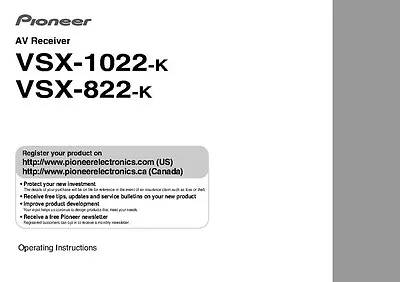 Pioneer VSX-822-K Receiver Owners Manual • $21.99