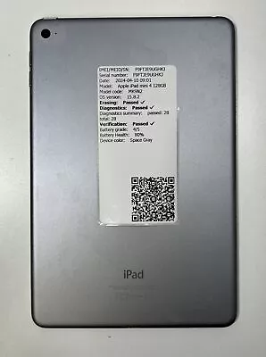 Apple IPad Mini 4 A1538 128GB Space Gray MK9N2 Battery Grade 4/5 • $110