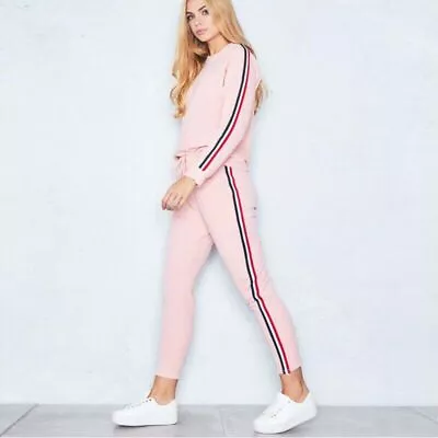 Women's Tracksuit 2pcs Casual Track Suit Striped Pants Sweatshirt Sport Fitness • $44.99