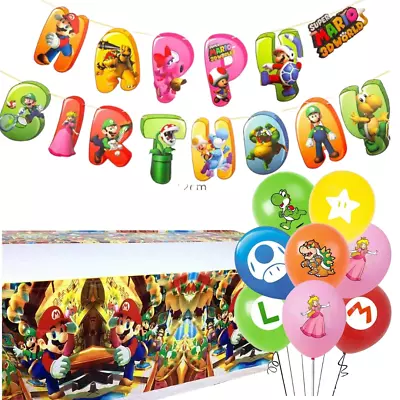 Super Mario Theme Party Decorations Mario Table Cloth Super Mario Balloon Banner • $4.96