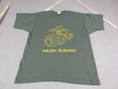 VINTAGE Marines Shirt Mens Extra Large Green Single Stitched Omaha War Face Dog • $14.88