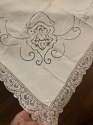 ANTIQUE LACE INSERT 68”x105” Fancy Formal Lace Linen Embroider Tablecloth Napkin • $49