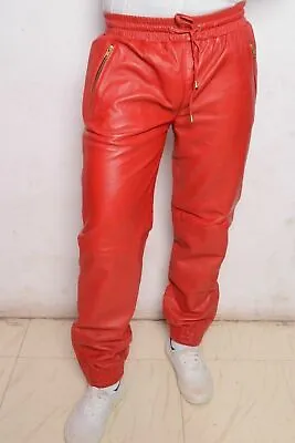 Leather Joggers Red Leather Pants Men Soft Lambskin Jogger Style Trouser • $149.99