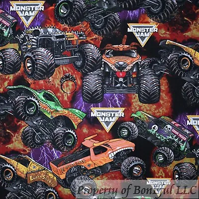 BonEful Fabric FQ Cotton Quilt Black Rainbow Monster Truck Jam Red Fire Flame UK • $8.75