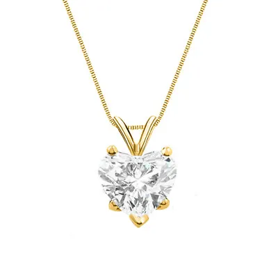 2 Ct Heart Shaped Real Solid 14K Yellow Gold Solitaire Pendant 18  Necklace • $239.97