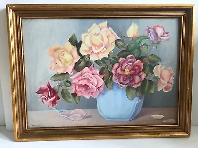 May Clover - Original Vintage Oil Roses Signed Gold Frame - Estate • $59