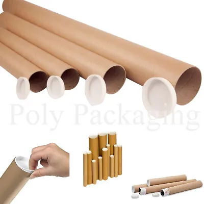 5 X Cardboard POSTAL TUBES A1(630x45mm)25 + PLASTIC CAPS Posting Postage • £8.40