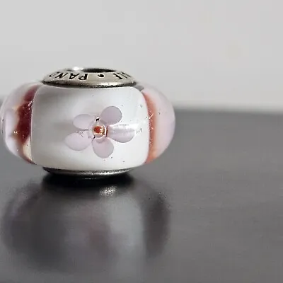 Pandora Pink Cherry Blossom Flower Murano Glass Silver Charm 790947 Free Post • $34.97