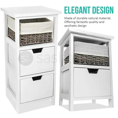 £32.99 • Buy Wooden Bedside Cabinet Unit Table With Wicker Basket 2/3 Drawer Storage Bathroom