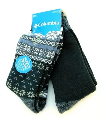 New COLUMBIA Size 6-12 2-Pack Fair Isle / Blue Heavyweight Boot Socks With Logo • $17.99