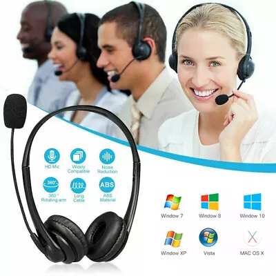 Office Call Center USB Wired Headset Headphone With Microphone Mic For Computer • £9.29