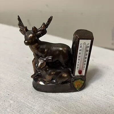 Vtg Montana Metal Deer Thermometer Yellowstone Copper Finish Desk Office 2x3 • $19.95