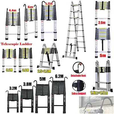 8FT-20FT Tall Telescoping Ladder Extension Collapsible Ladders Aluminum /+ Hook • $39.10