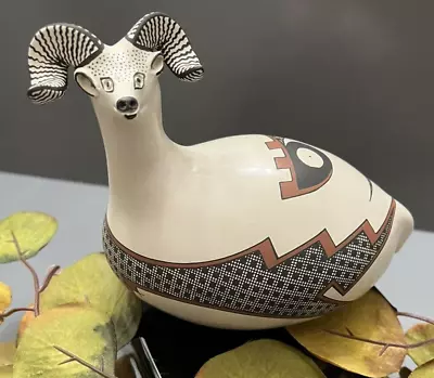 Mata Ortiz Pottery Effigy Long Horned Sheep Ram Folk Art Jerardo Tena Mexico • $325