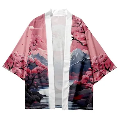 Men Casual Flower Kimono 3/4 Sleeve Yukata Open Front Cardigan Loose Robe • $21