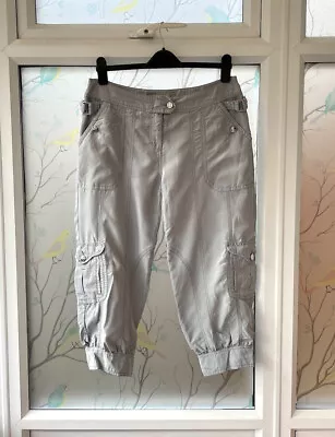 Karen Millen Cropped Cargo Trouser Womens Pale Blue Grey Capri Pants Y2K Size 12 • £12.50