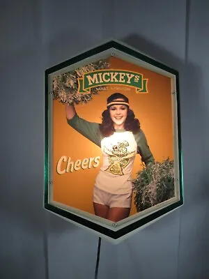 Vintage 1982 Mickey's Malt Liquor Mean Green Cheerleader Lighted Sign Beer HTF • $325