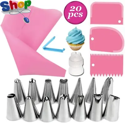 £9 • Buy 20 - Piece  Cake  Decorating  Kit  With  Silicone  Pastry  Bag ,  14  Piping  Ti