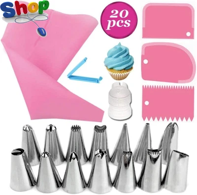 £9 • Buy 20 - Piece  Cake  Decorating  Kit  With  Silicone  Pastry  Bag ,  14  Piping  Ti