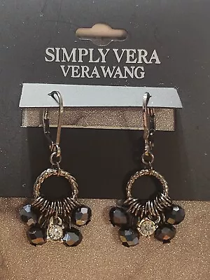 Simply Vera Vera Wang Dark Silvertone Blue Beaded Charm Drop Earrings 1.5  New • $12.99