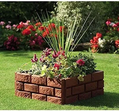 4pc Garden Edging Red Brick Effect Lawn Border Plastic Plant Fence Outdoor Decor • £11.99