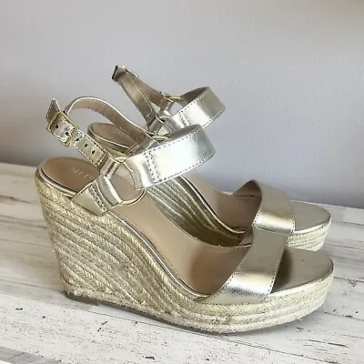 MERONA Espadrille Wedge Sandals High Heel Shoes Size 6 Gold *Barely Used!* • $30