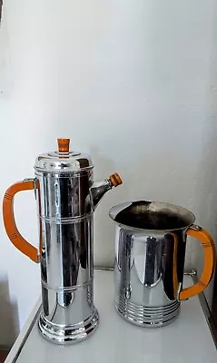 Vintage Krome Kraft Farber Bros Cocktail Shaker & Pitcher  Deco 1930’s Chase Era • $25