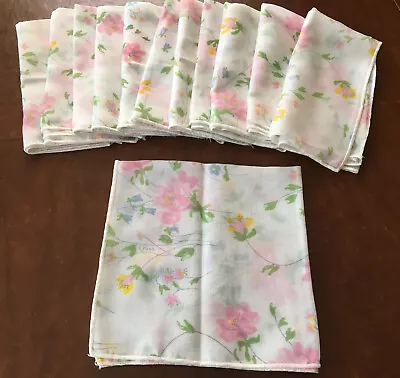 Set Of 12 Vintage Vera Neumann Pink Pastel Floral Napkins Easter Spring • $44.99