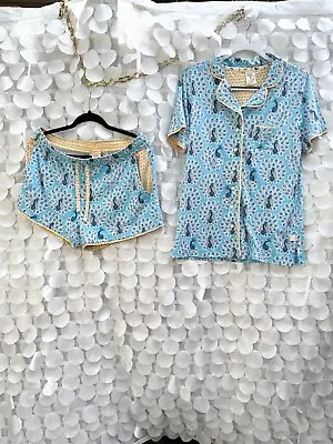 Munki Munki Medium 2 Piece Pajama Set PEACOCKS Short Sleeve Shorts NWOT • $27.99