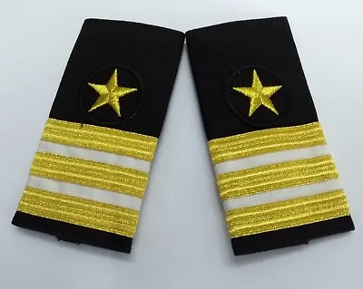 Shoulder Slides Officer Hook & Loop Epaulettes Naval With 3 Gold Bars & Star • $60.42