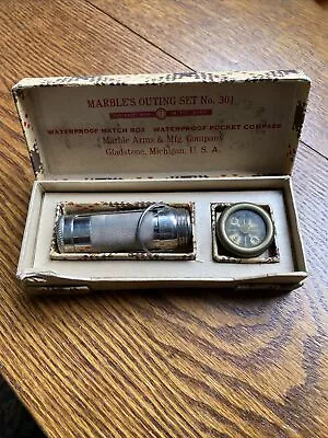 RARE Marbles Antique Outing Set No. 301 Metal Compass & Match Safe ORIGINAL BOX • $14.63