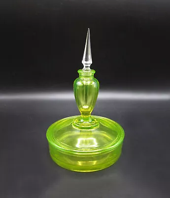 Fostoria Vaseline Canary Perfume Powder Box Vanity Set Uranium Glass W Stopper • $188