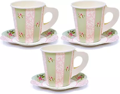 24 Disposable Tea Party Cups 5 Oz 3 24 Saucers 5 Paper Floral Shaped Plate Teacu • $20.43