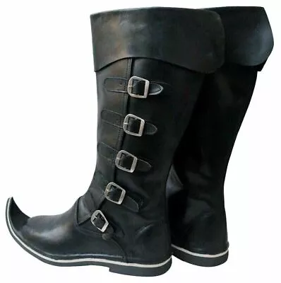 Medieval Leather Boots Re-enactment Shoes Sca Larp Riding Costume Boot • £84.56