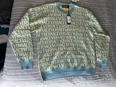 Versace Allover Logo Cotton Knit Sweater • $550