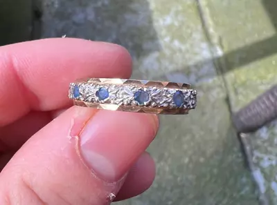 Vintage 9ct Gold Sapphire And Diamond Full Eternity Ring Size R • £130