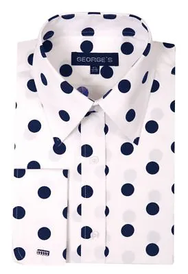 $21.95 • Buy Men's French Cuff  Polka Dot Design Spread Collar Dress Shirt 
