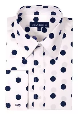$21.95 • Buy Men's French Cuff  Polka Dot Design Spread Collar Dress Shirt 