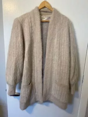 Vtg Imago Rabbit Hair LambsWool Blend Thick Balloon Sleeved Cardigan Sz Medium • $50