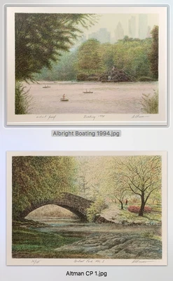 $425 • Buy Lot 2 Harold  Altman Lithos  Boating  &  Central Park NYC I  Signed Numbered
