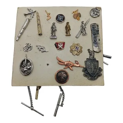 Vintage Tie Chain 12 Pins 7 Birds Freemasons Patriots Airplane Lot Of 19 Pieces  • $45
