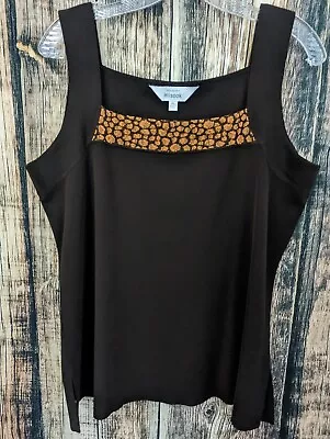 Exclusively Misook XL Brown Print Knit Tank Top Sleeveless Shell Square Neck • $29.99