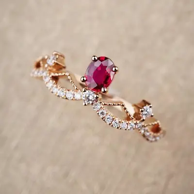 Vintage Court Crown Ruby Natural Diamond Engagement Women Ring 14K Rose Gold • $500